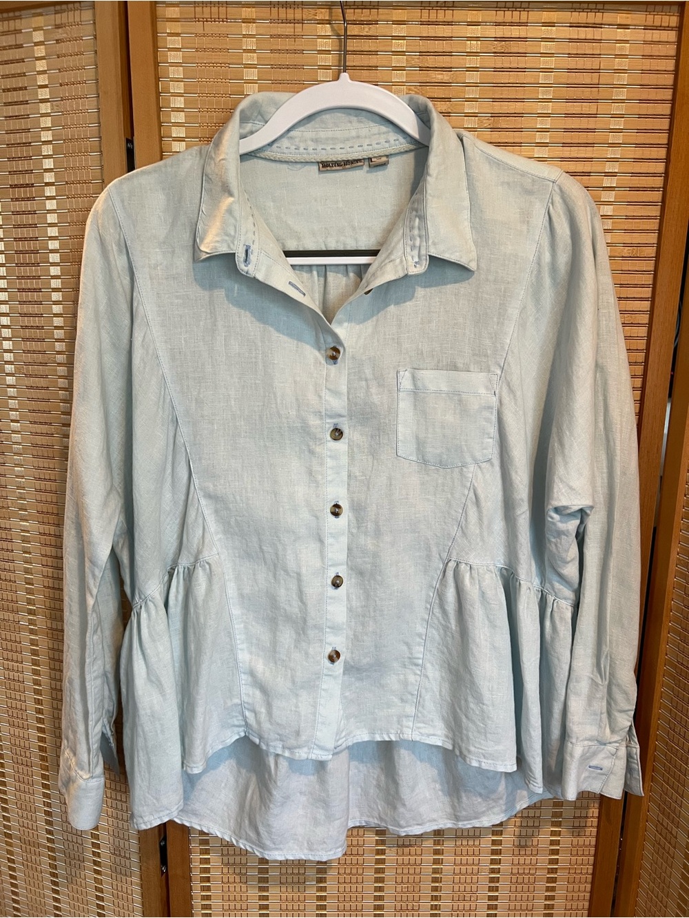 HOLDING HORSES Baby Blue  Button-Front Peplum Shirt XS
